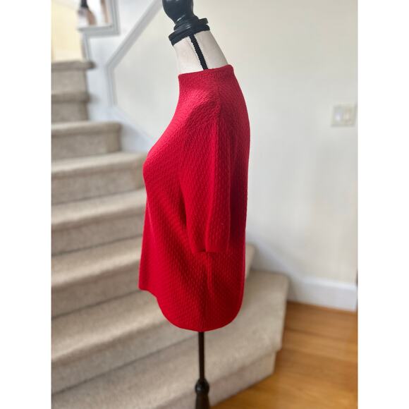 Vintage Pendleton Merino Wool Textured Red Mock Neck Short Sleeve Sweater - Picture 3 of 5